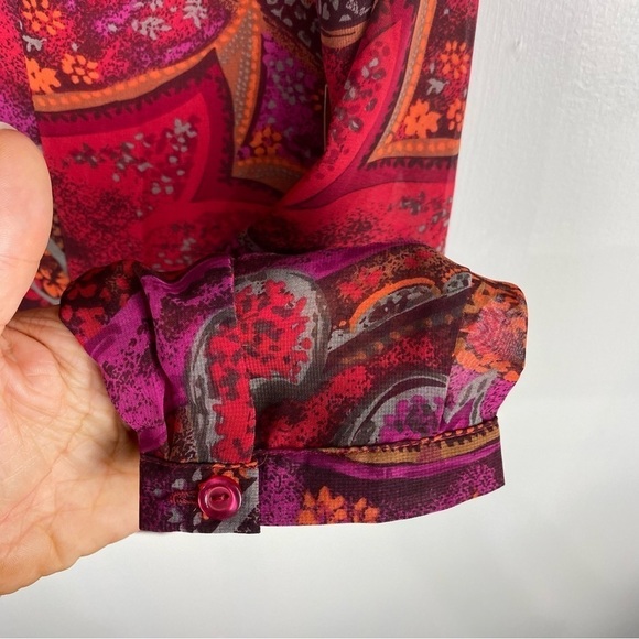 ColdWater Creek Ruffle Vivid Paisley Printed Blouse Shirt Top PM (10-12) (NWT) - Picture 5 of 7